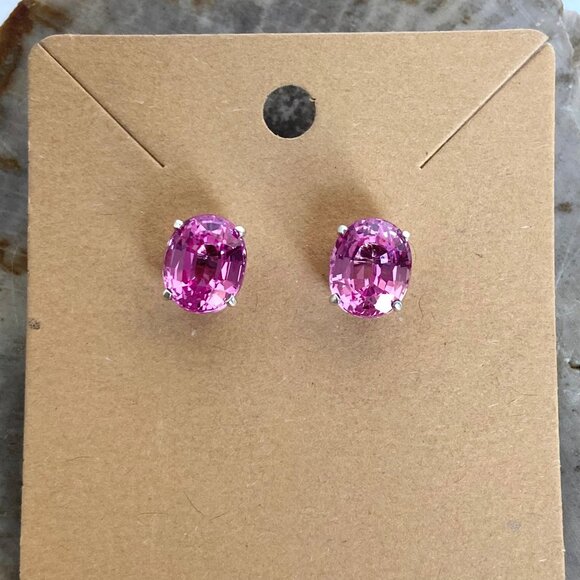Sterling Silver 925 Oval Faceted Prong Set Pink Ruby Stud Earrings - Picture 1 of 16